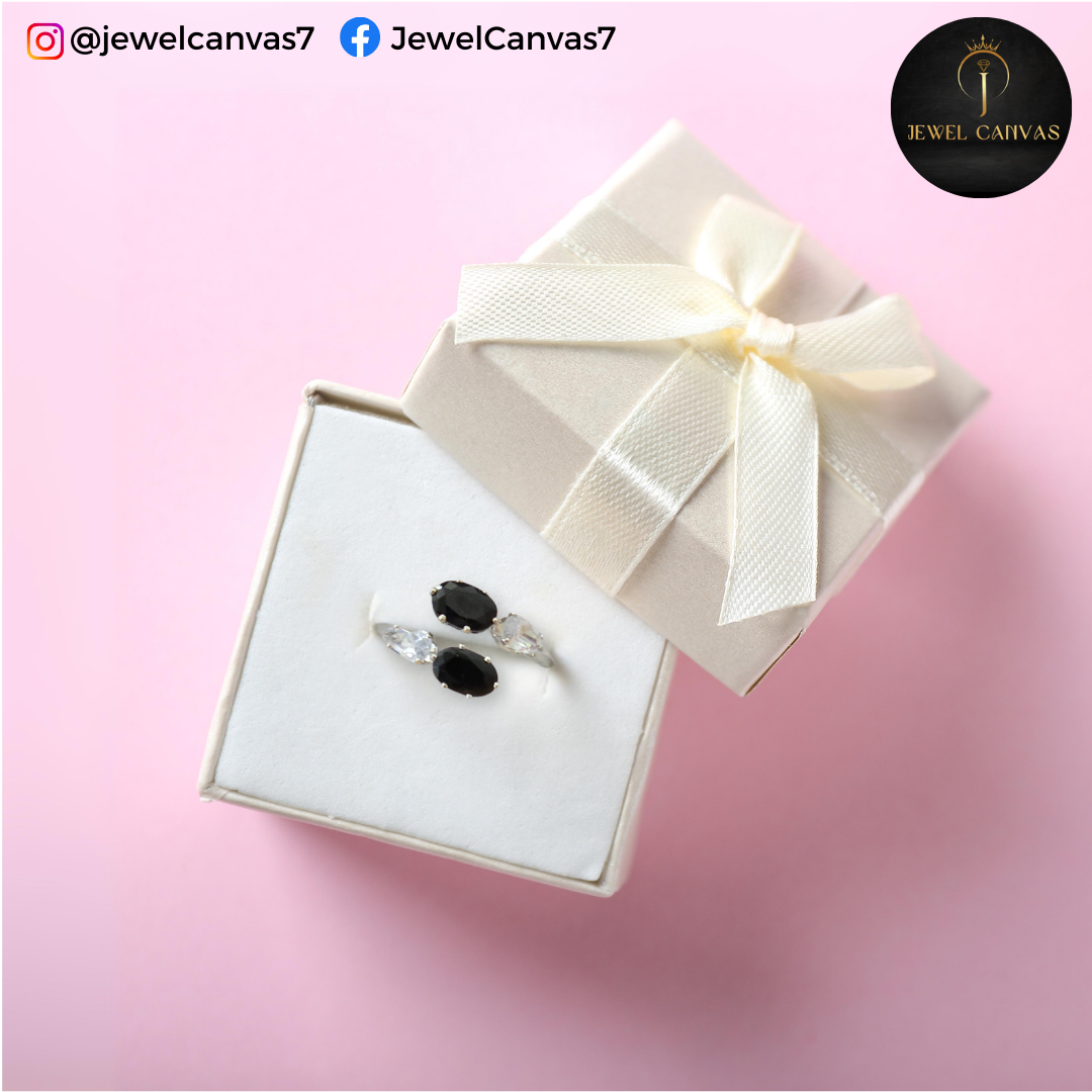 Black Oval & Crystal Marquise Open Ring Black Oval & Crystal Marquise Open Ring