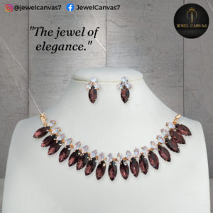 Maroon Crystal Leaf Necklace Set with Matching Earrings