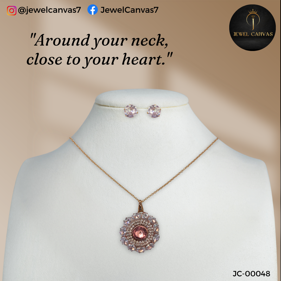 Blush Pink Floral Pendant Necklace & Earrings Set Blush Pink Floral Pendant Necklace & Earrings Set