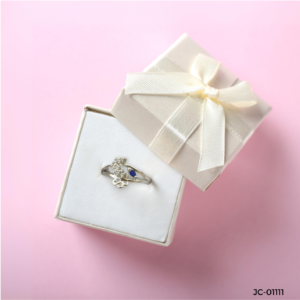 Elegant Silver Ring with Blue Marquise Stone and Floral Accents