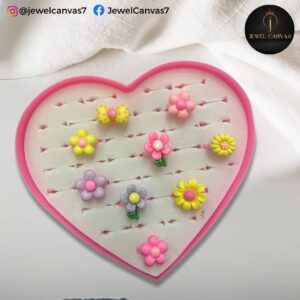 Floral-Themed Kids Ring Set – 12 Cute Flower Rings in Heart Box