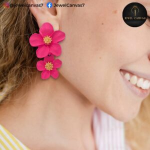 Hot Pink Blossom Dual Flower Earrings