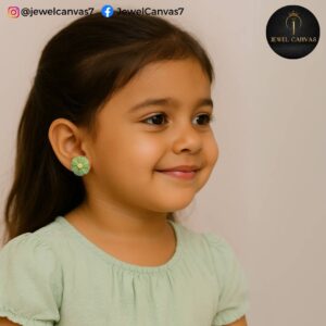 jewel canvas Mint Meadow Studs – Light Green Floral Earrings with Yellow Center 1