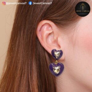 Purple Double Heart Dangler Earrings – Regal Charm with a Sparkling Twist
