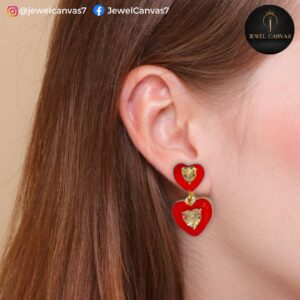 Red Double Heart Dangler Earrings – Bold Love with a Sparkling Twist