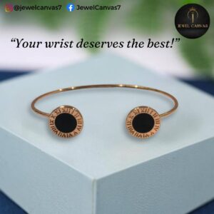 Roman Numeral Black Dial Open Bangle – Luxe Minimalism in Rose Gold 1