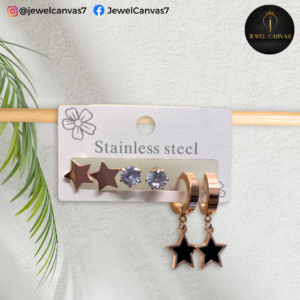 Stainless Steel Star Earring Set – Crystal Studs & Dangling Stars 3 Pairs.pn 2